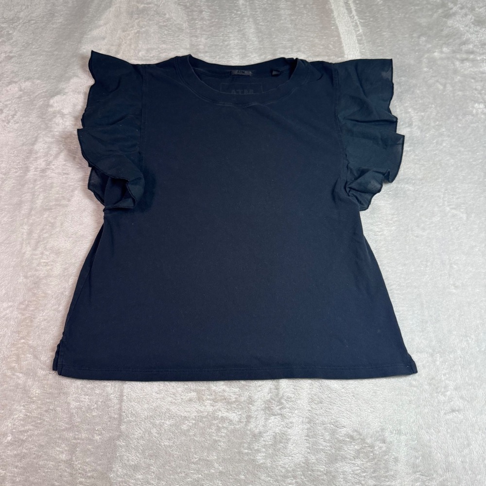 ATM Anthony Thomas Melillo Womens Black Ruffle Sleeve Tee Shirt Small S